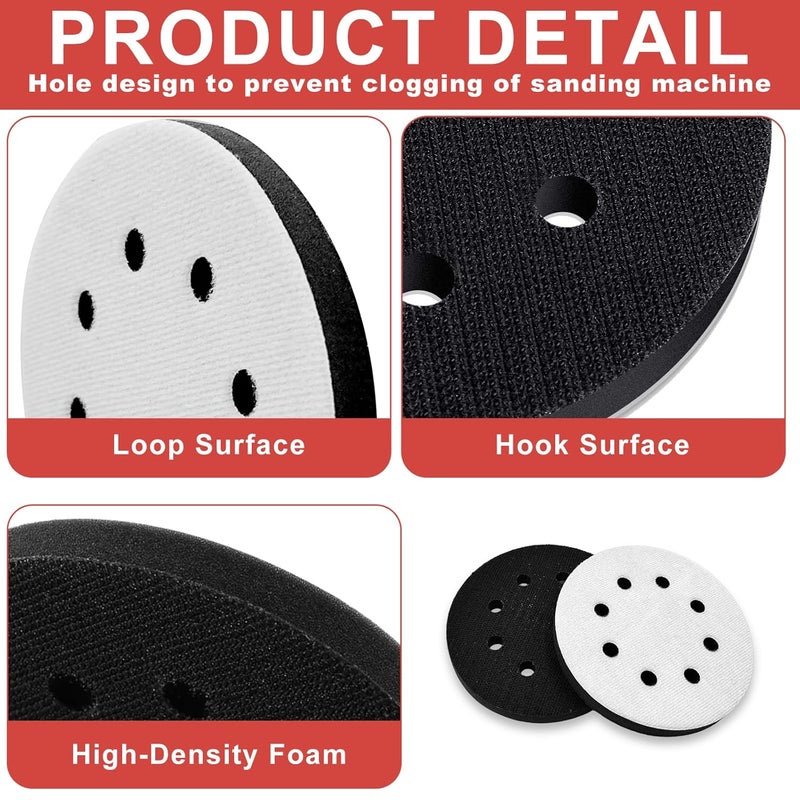 Kpdnjro 3PCS 5 Inch 8 Holes Sanding Disc Backing Pad, Self Adhesive Sponge Cushion, Sandpaper Tray Protection Pad, Hook and Loop Soft Sponge Cushion Buffing Pads Sanding Pads Backing Pads - Image 3